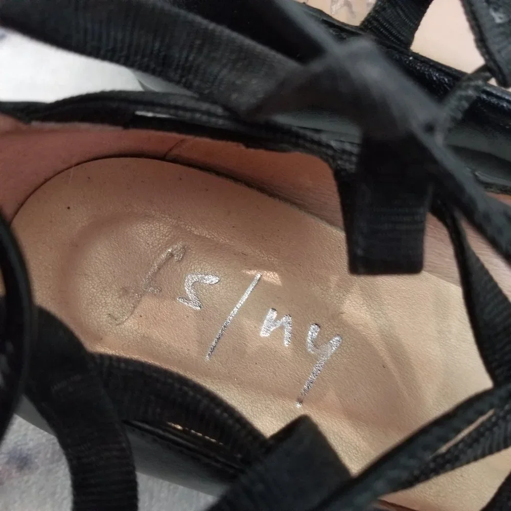 FS/NY FSNY Black Leather Lace Up Flats Ballet Ballerina 10 B - Picture 10 of 12